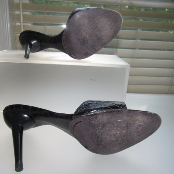 Bebe Black Croc-Embossed Slip-On Stiletto Heels | Sexy Minimalist Mules Size 9M - Picture 7 of 7